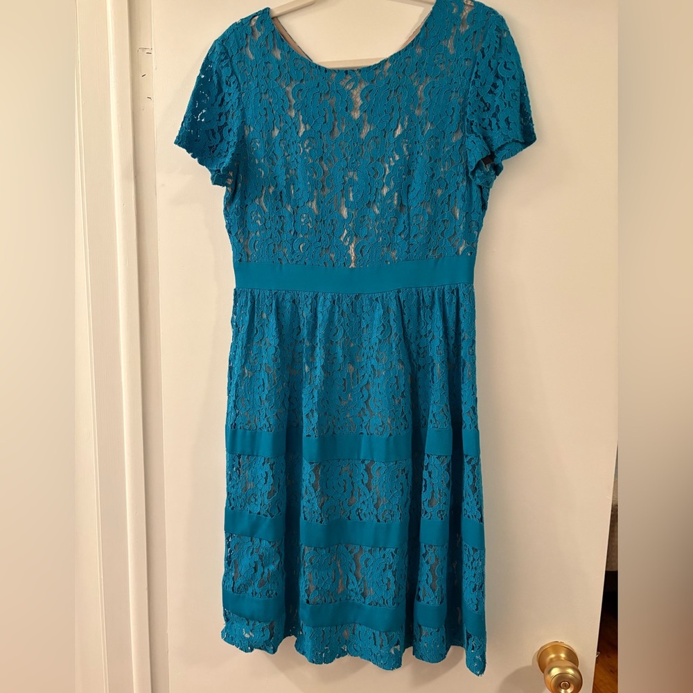 Alex Marie Teal Lace Midi Dress
